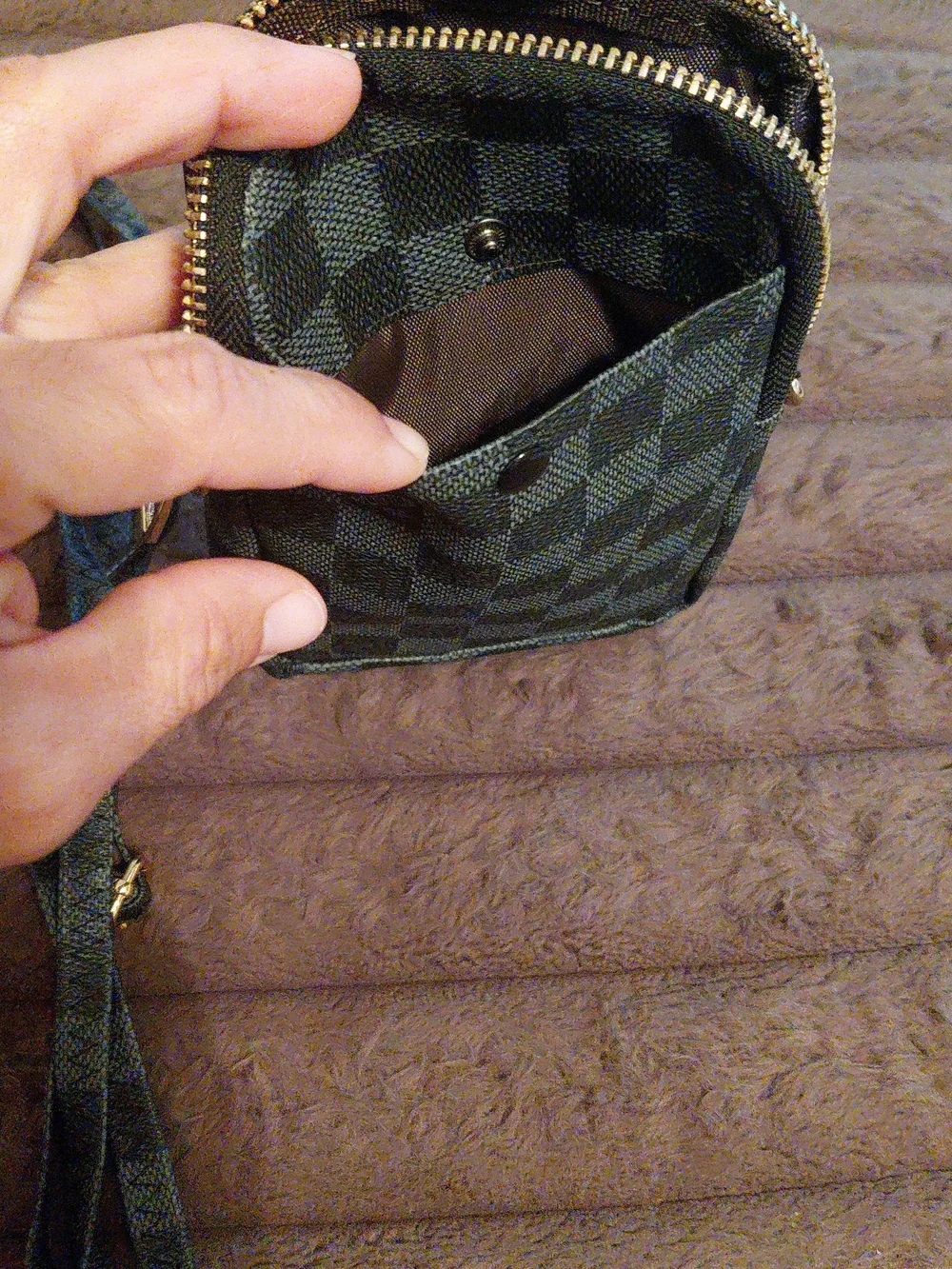 Designer-Style Checkered Crossbody Bag in Dark Gray